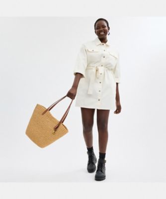 COACH ストロートートバッグ ベージュ×ブラック スモール ストロー ポケット トート | COACH/コーチ | 三越